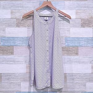 CABI Priscilla Top Purple White Floral Sleeveless Halter Buttons Womens Medium